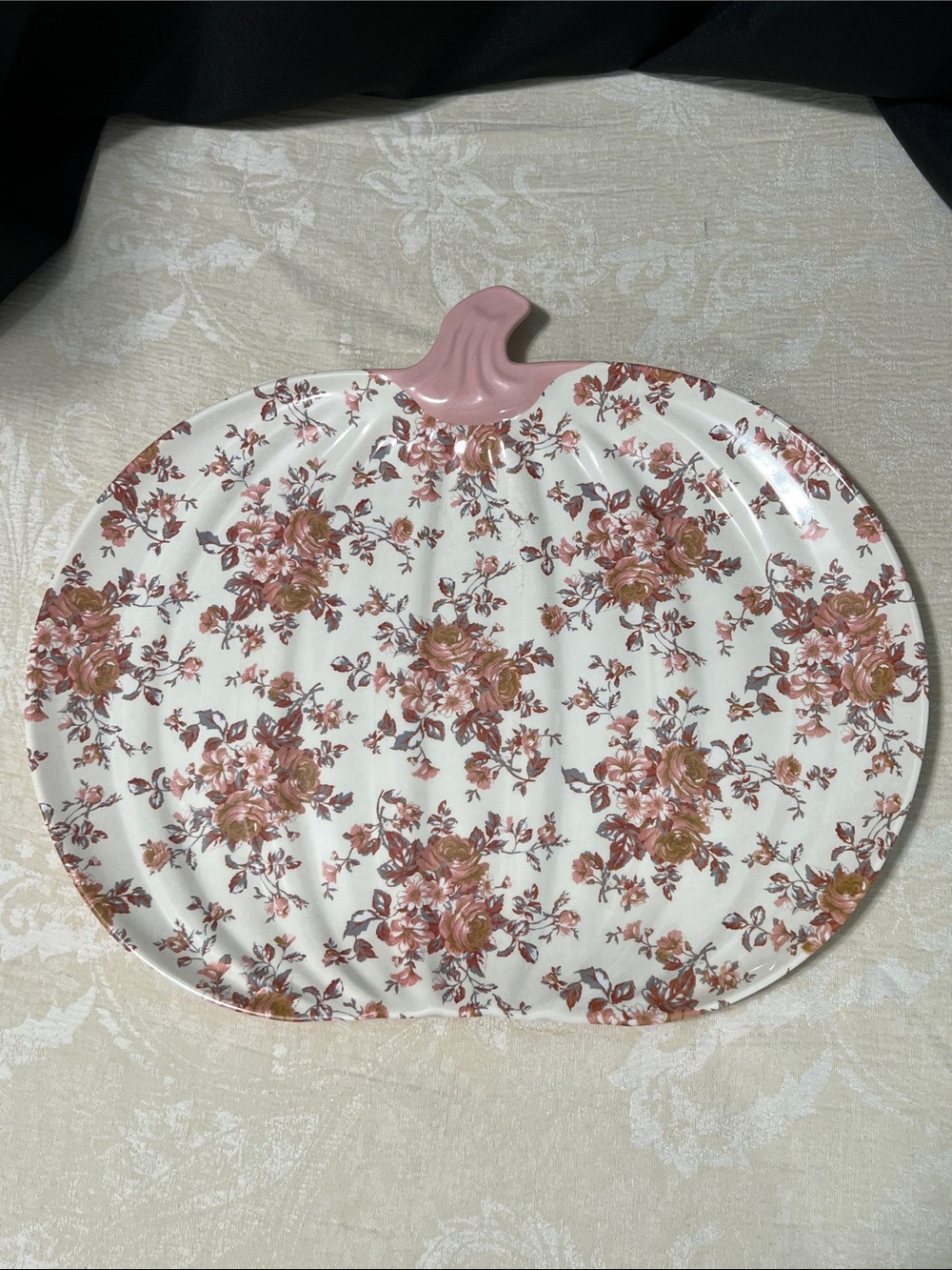 Shabby Chic Pink floral melamine pumpkin serving tray